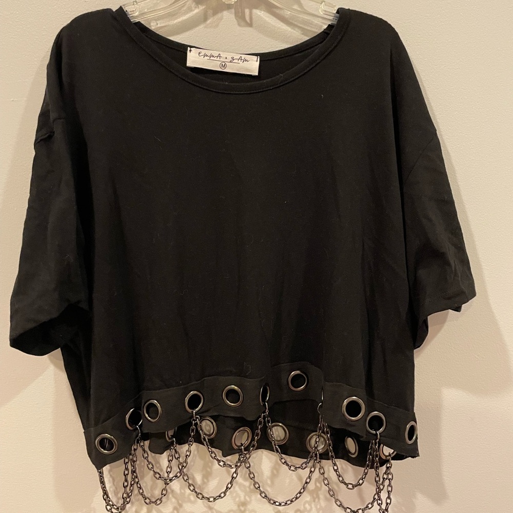 LF black crop top with chains